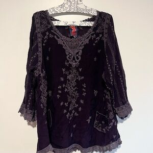 Johnny Was Deep Purple Embroidered Blouse